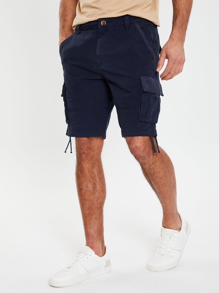 Threadbare Stone and Navy 100% Cotton Cargo Shorts 2 Pack - Image 2 of 3