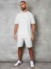 Threadbare Ecru Cream Relaxed Fit Textured T-Shirt - Image 1 of 4