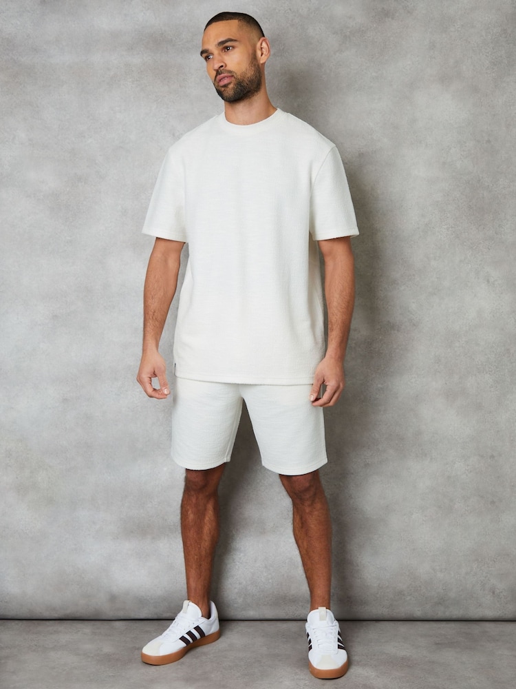 Threadbare Ecru Cream Relaxed Fit Textured T-Shirt - Image 1 of 4