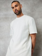 Threadbare Ecru Cream Relaxed Fit Textured T-Shirt - Image 3 of 4