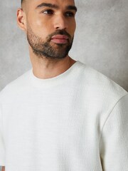 Threadbare Ecru Cream Relaxed Fit Textured T-Shirt - Image 4 of 4