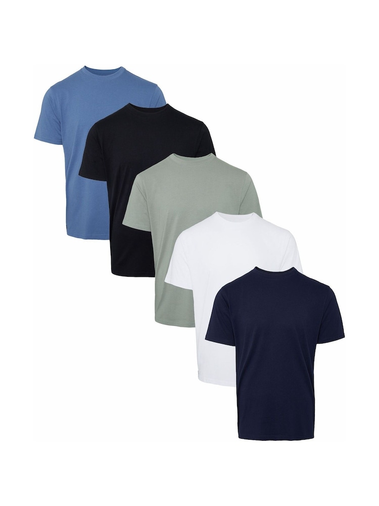 Threadbare Blue/Black/Slate/White/Navy Assorted 100% Cotton T-Shirts 5 Pack - Image 1 of 3