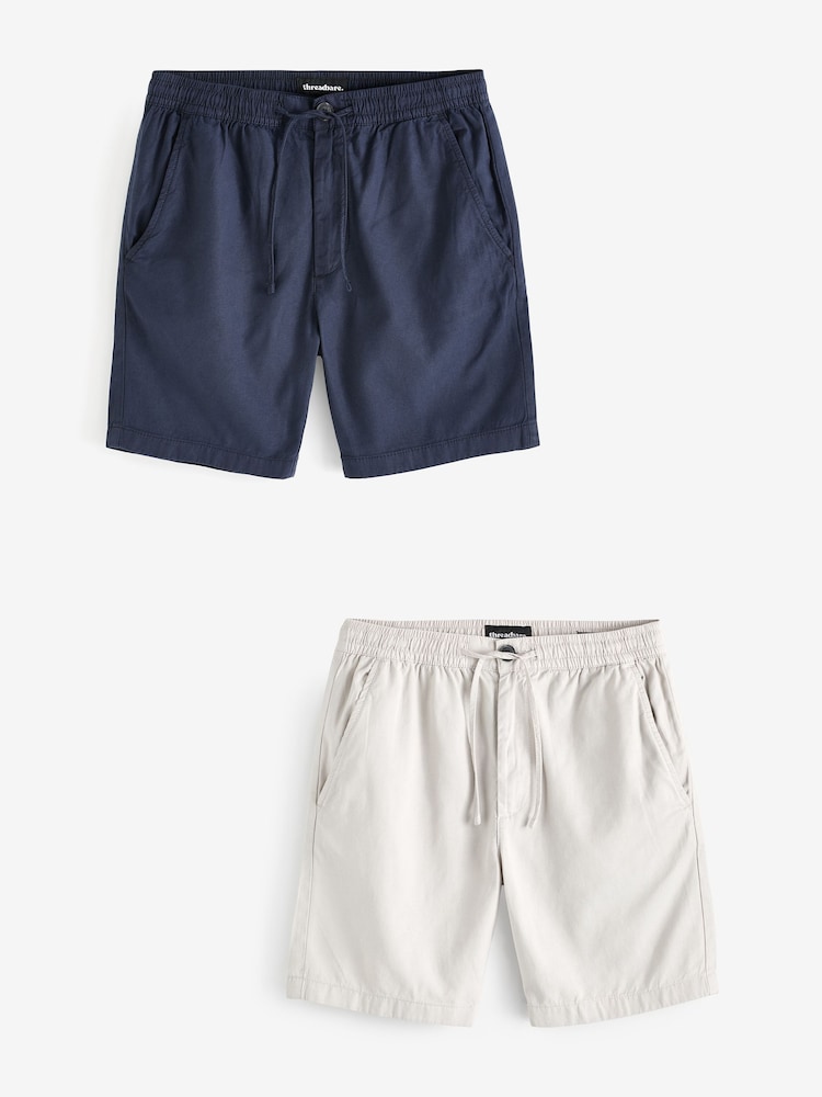 Threadbare Blue Cotton Lyocell Jogger Style Shorts 2 Pack - Image 1 of 6