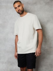 Threadbare Ecru Cream Relaxed Fit Textured T-Shirt - Image 1 of 4