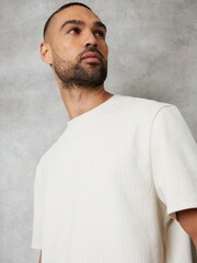 Threadbare Ecru Cream Relaxed Fit Textured T-Shirt - Image 4 of 4