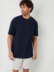 Threadbare Navy Blue Relaxed Fit Textured T-Shirt - Image 1 of 4
