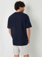 Threadbare Navy Blue Relaxed Fit Textured T-Shirt - Image 2 of 4