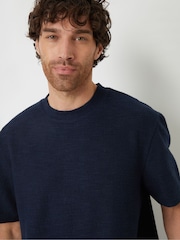 Threadbare Navy Blue Relaxed Fit Textured T-Shirt - Image 4 of 4