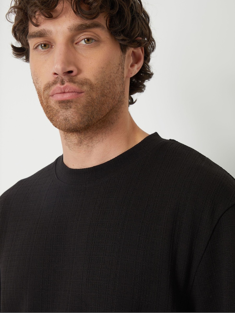 Threadbare Black Relaxed Fit Textured T-Shirt - Image 1 of 4
