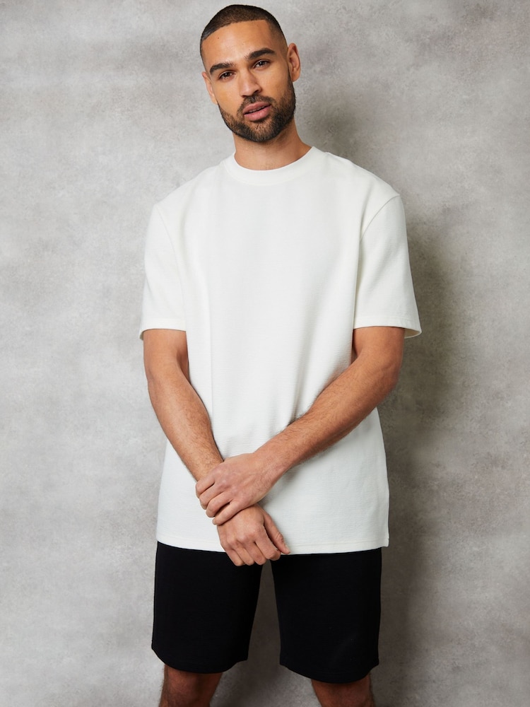 Threadbare White Relaxed Fit Textured T-Shirt - Image 1 of 4