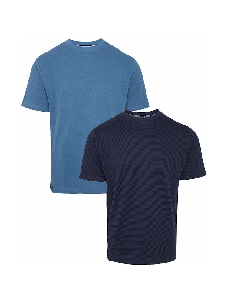 Threadbare Blue and Navy Textured Short Sleeve T-Shirts 2 Pack - Image 1 of 3