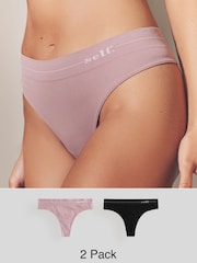 self. Black/Mauve Pink Thong Seamfree Knickers 2 Pack - Image 1 of 8