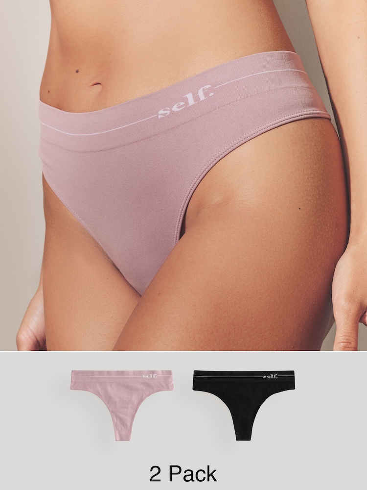 self. Black/Mauve Pink Thong Seamfree Knickers 2 Pack - Image 1 of 8