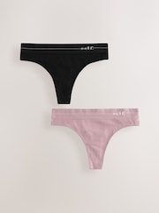 self. Black/Mauve Pink Thong Seamfree Knickers 2 Pack - Image 5 of 8