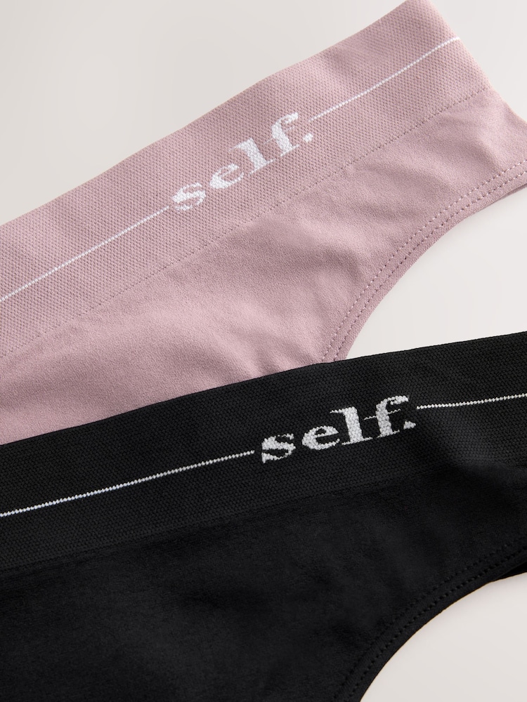 self. Black/Mauve Pink Thong Seamfree Knickers 2 Pack - Image 8 of 8