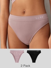 self. Black/Mauve Pink High Leg Seamfree Knickers 2 Pack - Image 1 of 15
