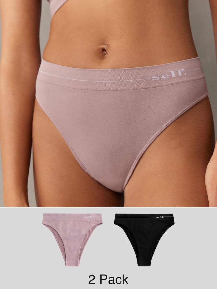 self. Black/Mauve Pink High Leg Seamfree Knickers 2 Pack - Image 1 of 15