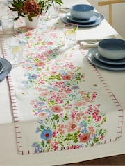Pink Lisse Embroidered 100% Cotton Kitchen Table Runner - Image 1 of 4