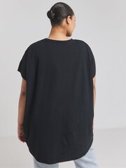 Simply Be Black Slouchy Dip Back T-Shirt - Image 2 of 3