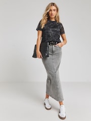 Simply Be Black Printed Lined Mesh Top - Image 1 of 4
