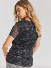 Simply Be Black Printed Lined Mesh Top - Image 3 of 4