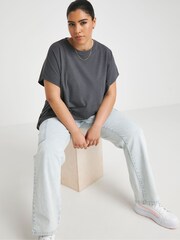 Simply Be Grey Slouchy Dip Back T-Shirt - Image 3 of 4
