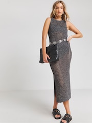 Simply Be Gunmetal Silver Crochet Midi Dress - Image 1 of 4