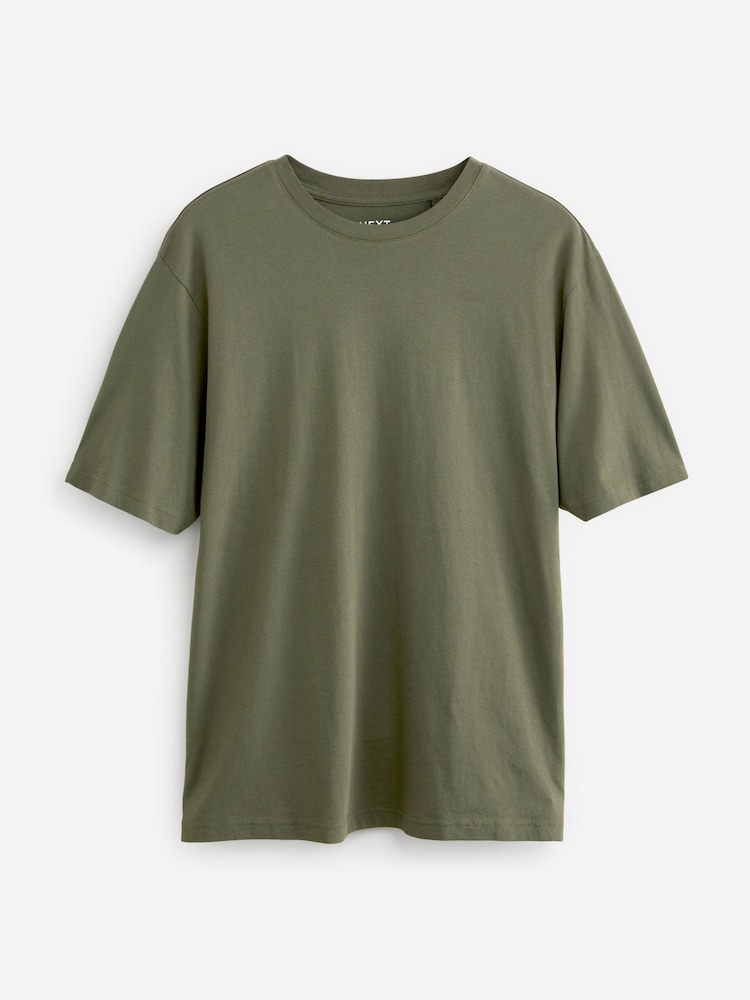 Vert kaki - Ajustement régulier - T-shirt Essential Col rond en coton - Image 5 of 7