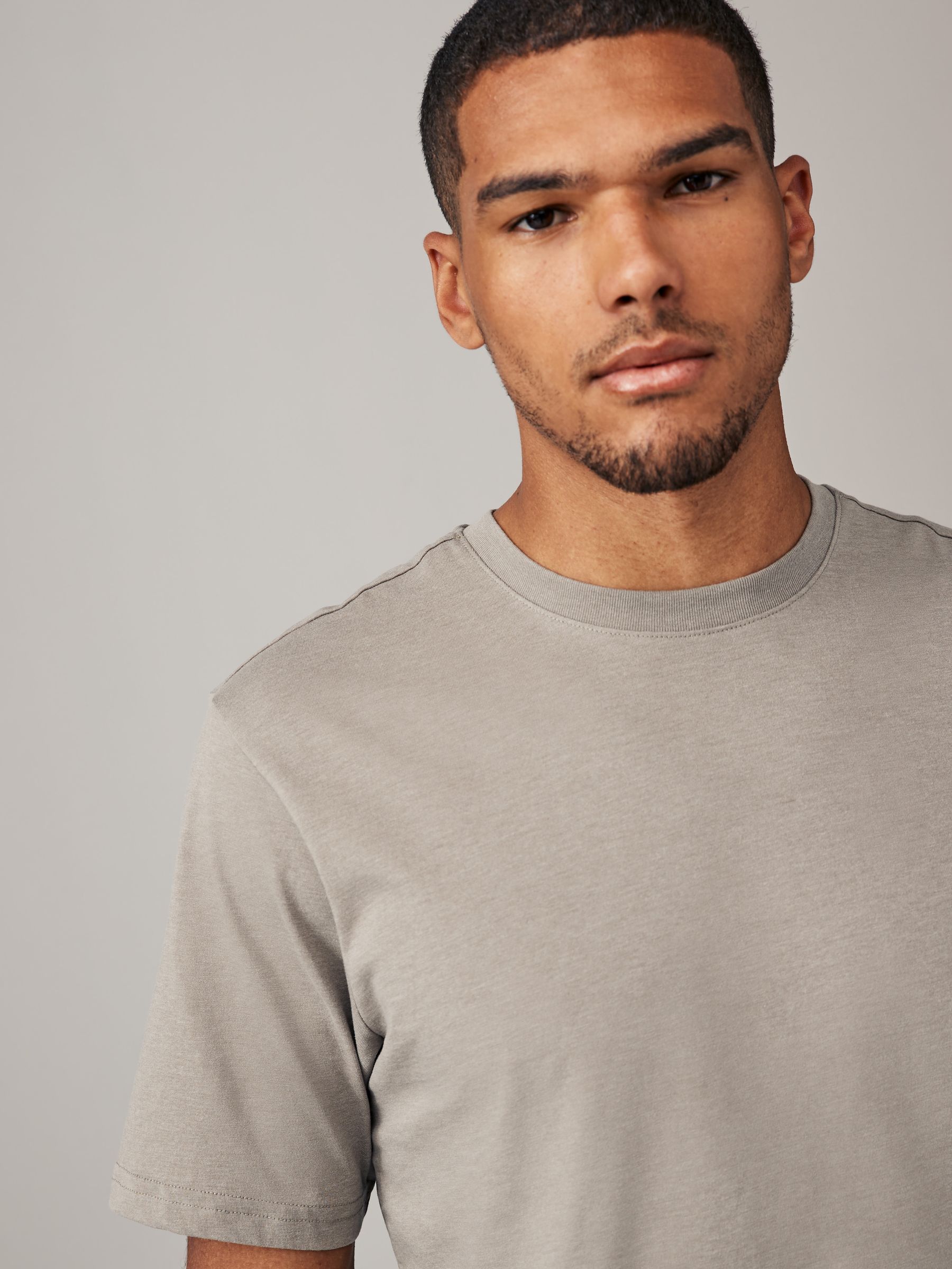 Buy Light Neutral Marl Regular Fit Essential Crew Neck Cotton T