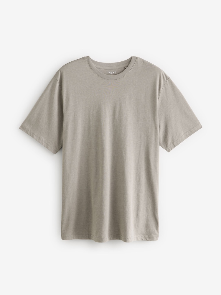 Light Neutral Marl Regular Fit Essential Crew Neck Cotton T-Shirt - Image 5 of 7