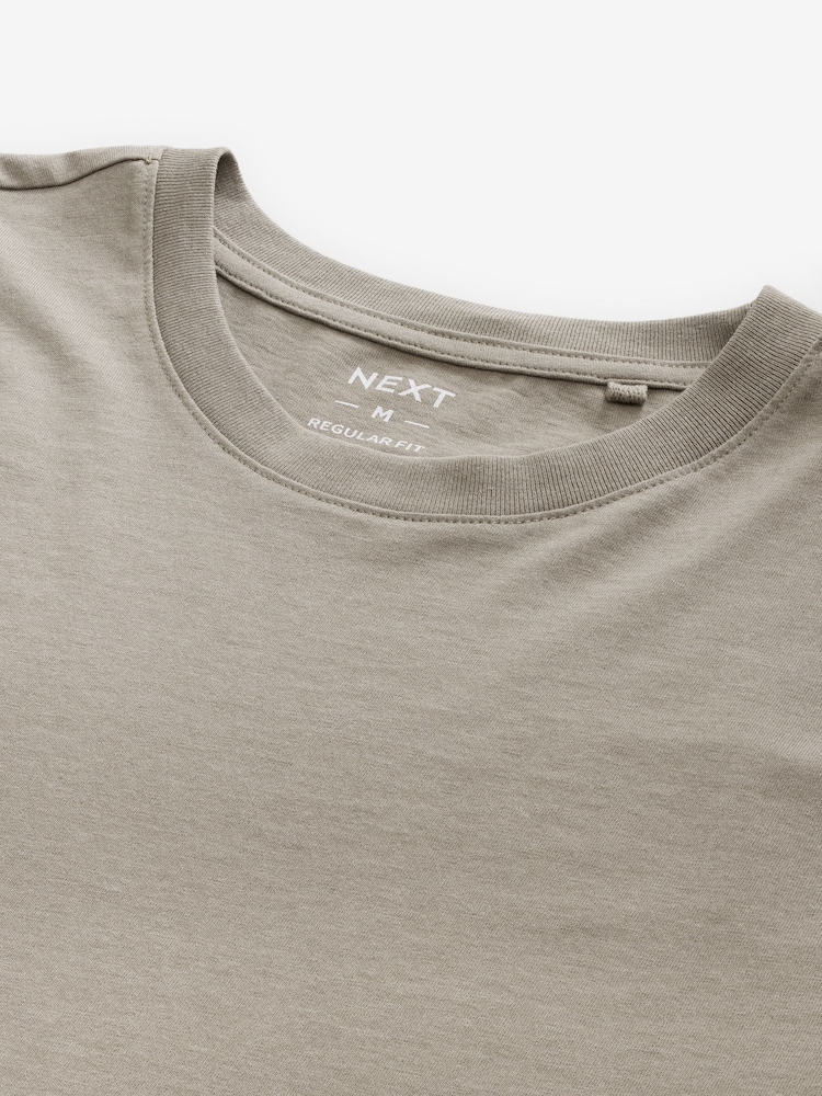 Light Neutral Marl Regular Fit Essential Crew Neck Cotton T-Shirt - Image 6 of 7