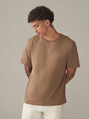 Stone Mid Regular Fit Essential Crew Neck Cotton T-Shirt - Image 1 of 7