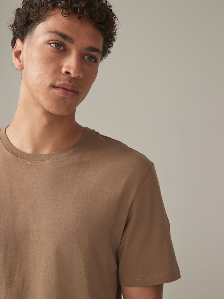 Stone Mid Regular Fit Essential Crew Neck Cotton T-Shirt - Image 4 of 7