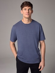 Denim Blue Marl Regular Fit Essential Crew Neck Cotton T-Shirt - Image 1 of 7