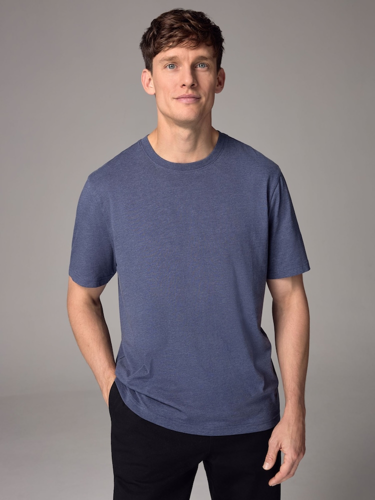 Denim Blue Marl Regular Fit Essential Crew Neck Cotton T-Shirt - Image 1 of 7