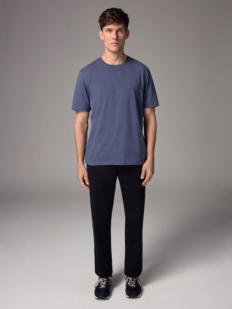 Denim Blue Marl Regular Fit Essential Crew Neck Cotton T-Shirt - Image 2 of 7