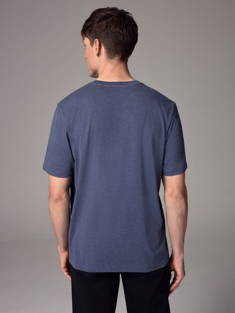 Denim Blue Marl Regular Fit Essential Crew Neck Cotton T-Shirt - Image 3 of 7