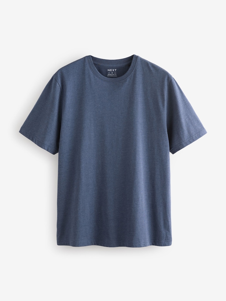 Denim Blue Marl Regular Fit Essential Crew Neck Cotton T-Shirt - Image 5 of 7