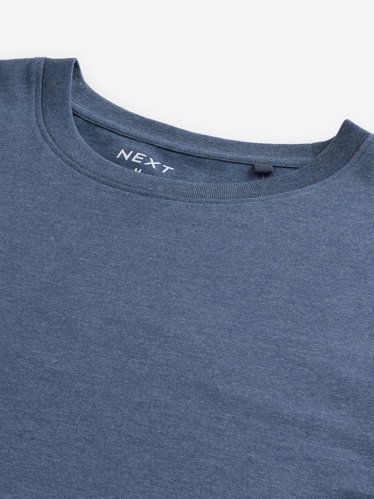Denim Blue Marl Regular Fit Essential Crew Neck Cotton T-Shirt - Image 6 of 7