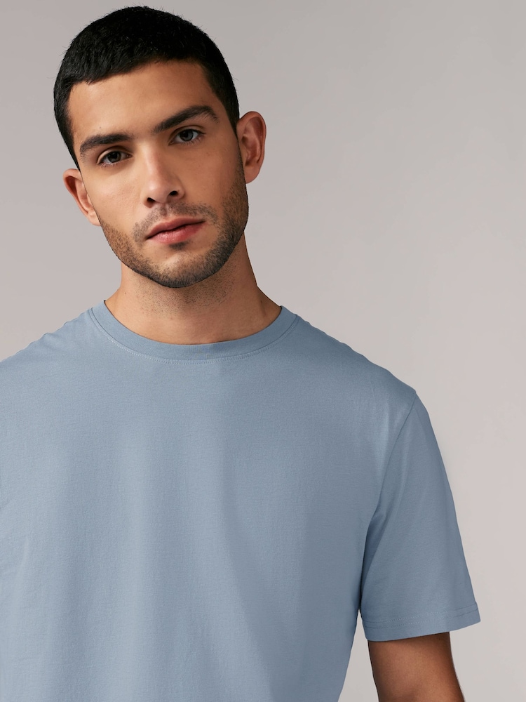 Licht hemelsblauw - Normale Pasvorm - Essentieel katoenen T-shirt met ronde hals - Image 4 of 7