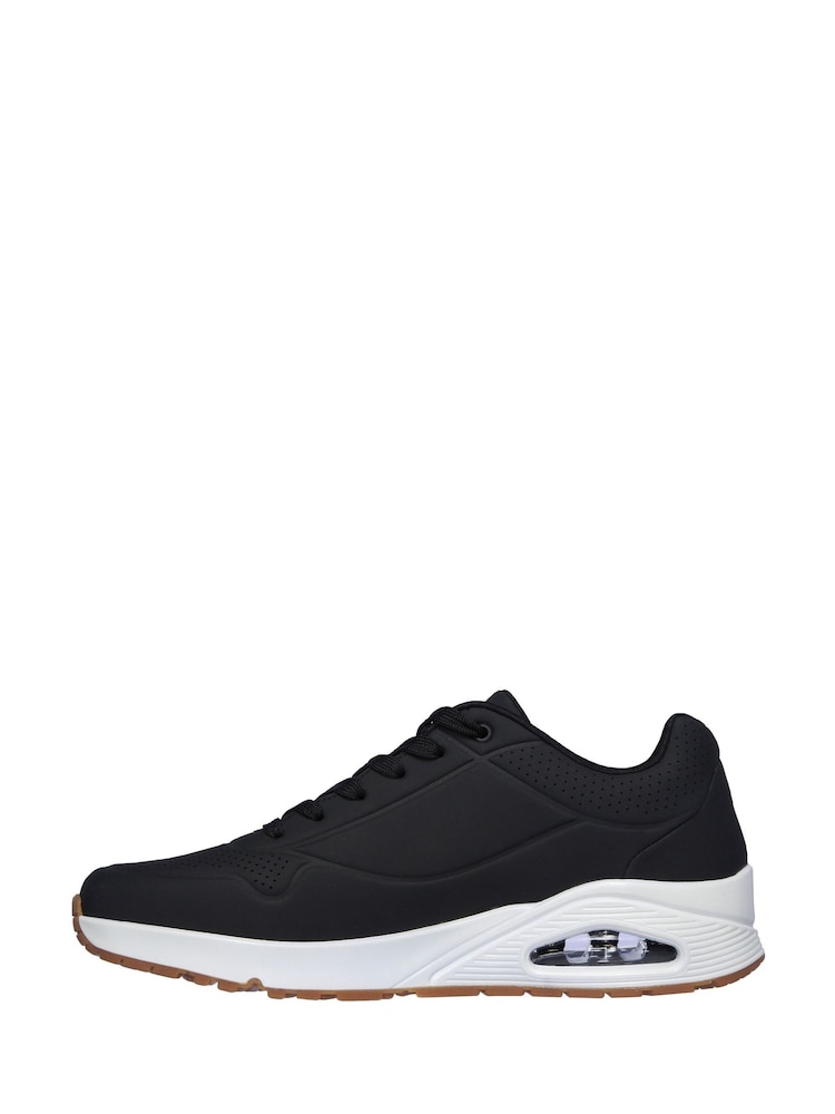 Skechers Black/White Wide Fit Mens Uno Stand On Air Lace-Up Sports Trainers - Image 2 of 5