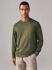 Green Khaki Regular Fit Long Sleeve Crew Neck T-Shirt - Image 1 of 7