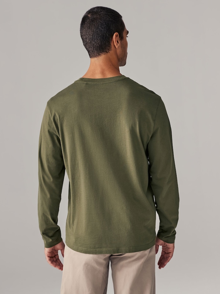 Green Khaki Regular Fit Long Sleeve Crew Neck T-Shirt - Image 2 of 7