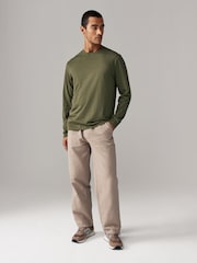 Green Khaki Regular Fit Long Sleeve Crew Neck T-Shirt - Image 3 of 7