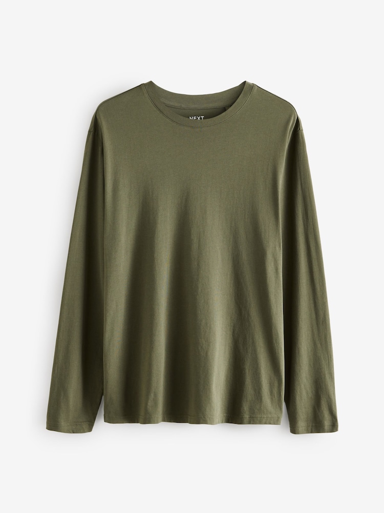 Groen-kaki - Normale Pasvorm - T-shirt met lange mouwen en ronde hals - Image 5 of 7