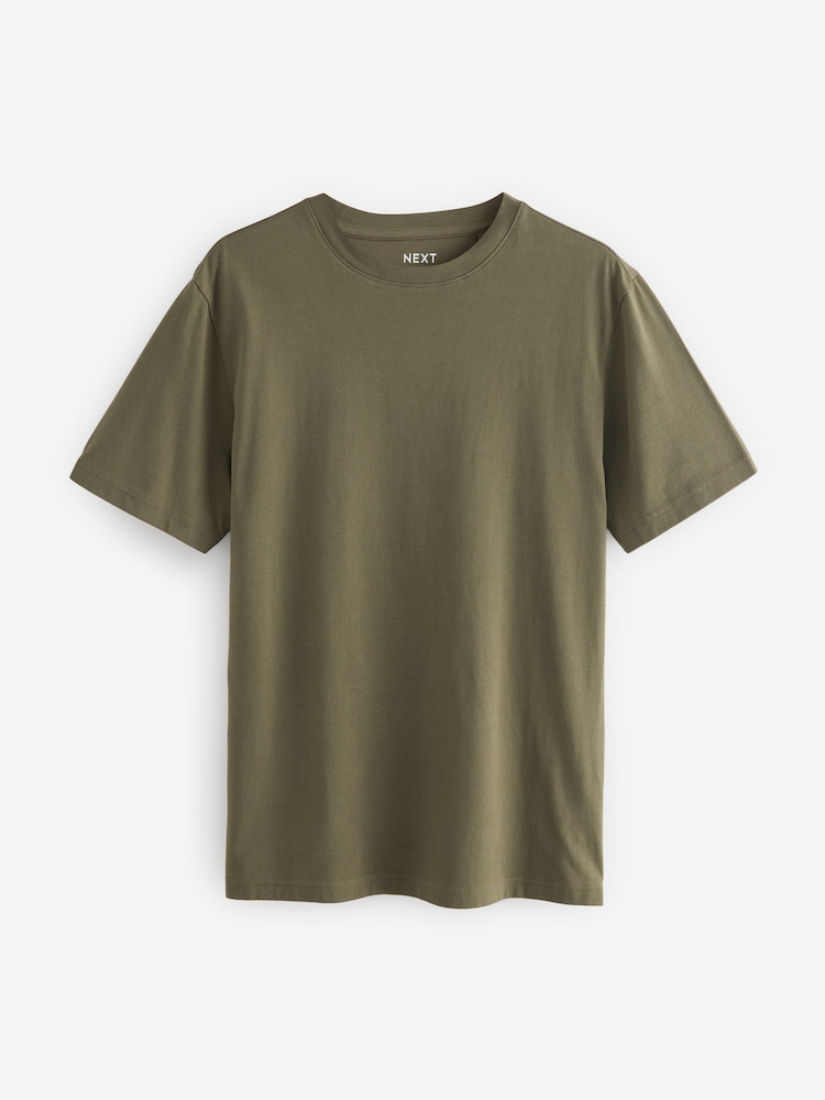 Groen-kaki - Slim Fit - Essentieel katoenen T-shirt met ronde hals - Image 5 of 7