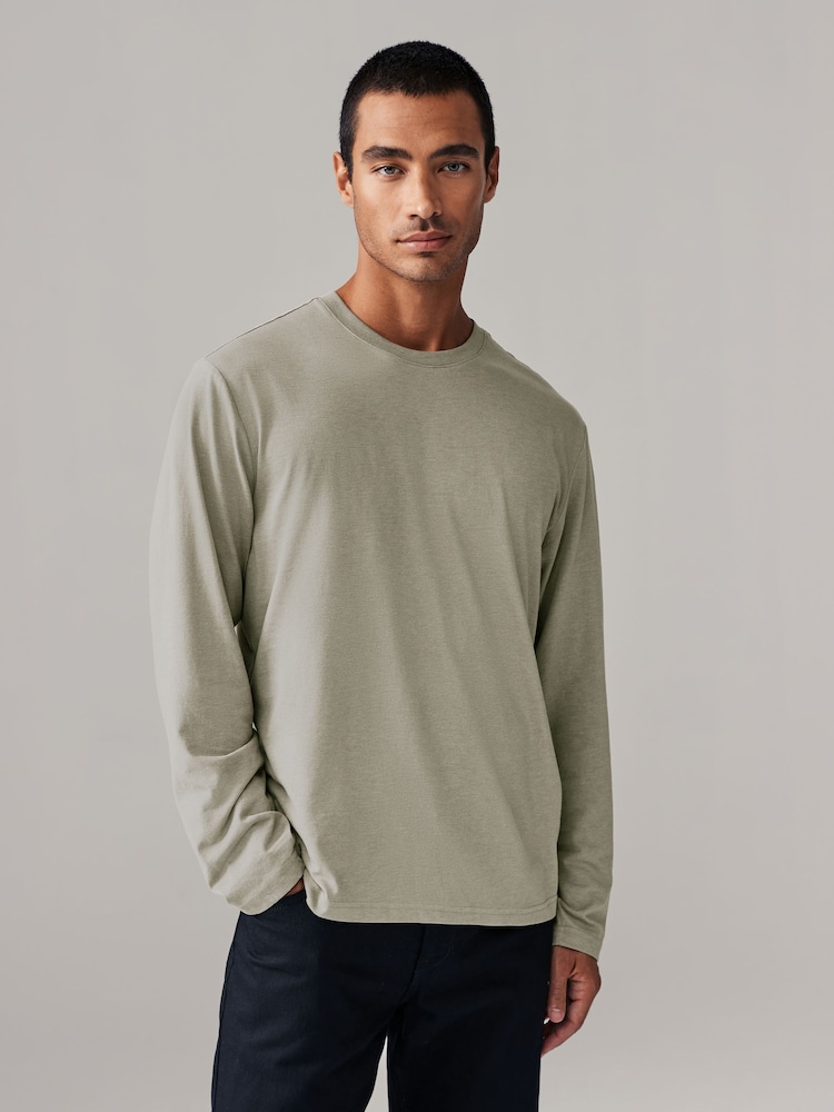 Neutral Marl Regular Fit Long Sleeve Crew Neck T-Shirt - Image 1 of 7