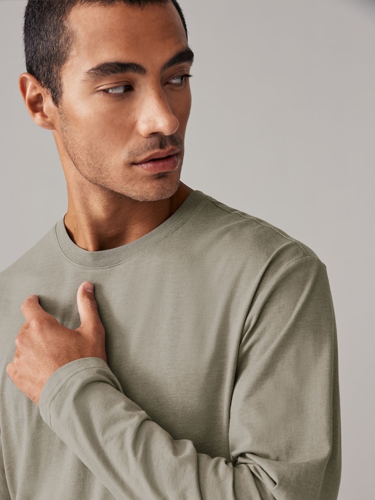 Gemêleerd naturel - Normale Pasvorm - T-shirt met lange mouwen en ronde hals - Image 4 of 7