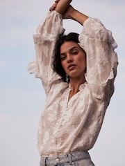 Mint Velvet White Jacquard Ruffle Blouse - Image 2 of 4
