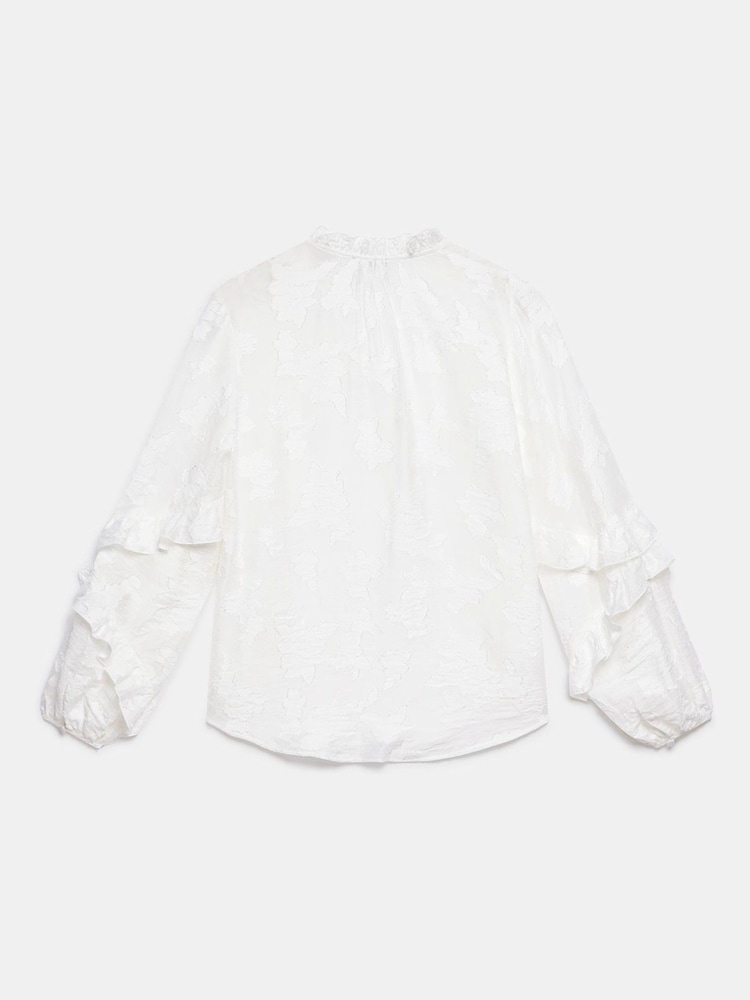 Mint Velvet White Jacquard Ruffle Blouse - Image 4 of 4
